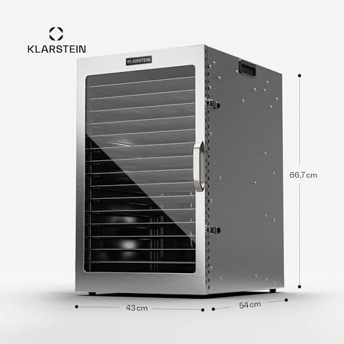 Klarstein Dörrgerät, Dörrautomat für Gemüse, Obst, Pilze & Fleisch, 1500W Edelstahl-Dörrautomat, Trockenautomat mit 16 Metallgitter, Dörrgerät mit 24H Timer & Touch-Display, Food Dehydrator