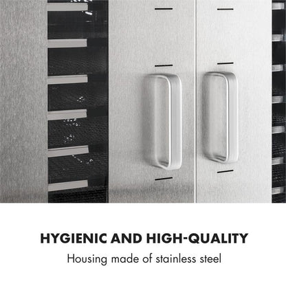 Klarstein Dörrautomat Edelstahl – 4.000-W-Dörrgerät, 48 Edelstahl-Einlegeböden, 30–90 °C, 24-Stunden-Timer, 6 Ventilatoren, 2 Trockenkammern, 50–55 dB, ideal für Obst, Gemüse, Fleisch, Kräuter, Silber