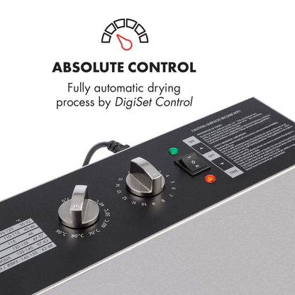 Klarstein Dörrautomat Edelstahl – 4.000-W-Dörrgerät, 48 Edelstahl-Einlegeböden, 30–90 °C, 24-Stunden-Timer, 6 Ventilatoren, 2 Trockenkammern, 50–55 dB, ideal für Obst, Gemüse, Fleisch, Kräuter, Silber