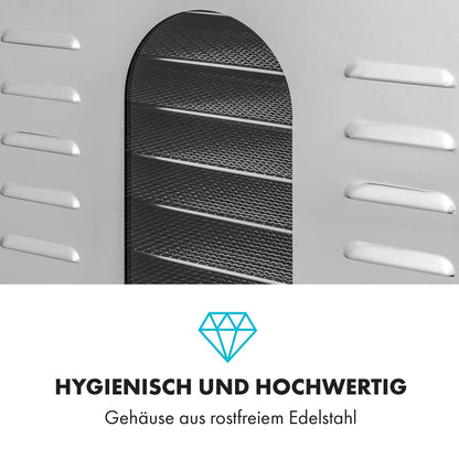 Klarstein Dörrautomat Edelstahl – 4.000-W-Dörrgerät, 48 Edelstahl-Einlegeböden, 30–90 °C, 24-Stunden-Timer, 6 Ventilatoren, 2 Trockenkammern, 50–55 dB, ideal für Obst, Gemüse, Fleisch, Kräuter, Silber