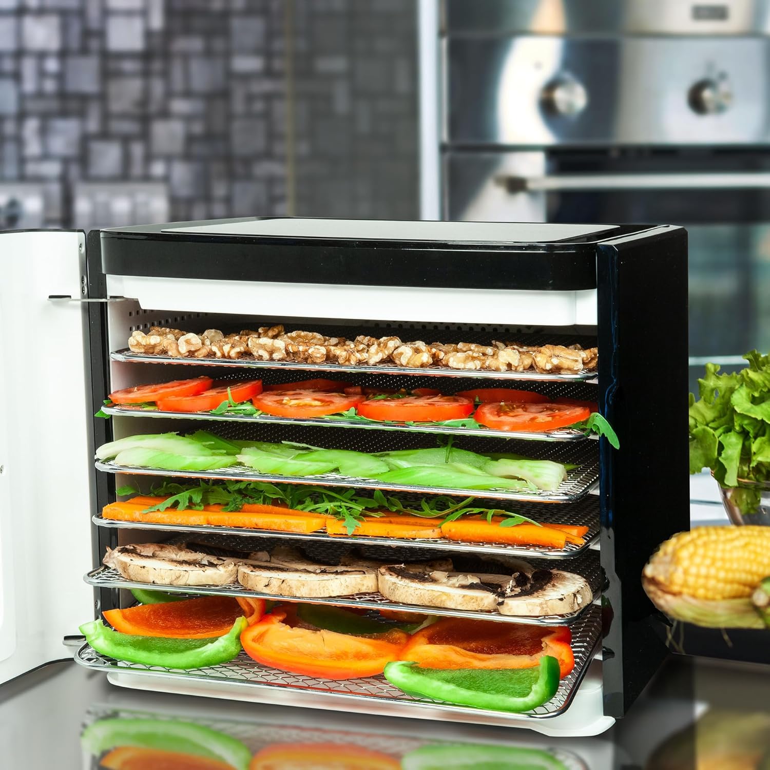 Nebula Lebensmittel Dörrgerät Mit 6 Edelstahlschalen | LED-Touch-Control-Design, Einstellbare Digitale Temperatur 35-70 °C & 48-Stunden-Timer | 400W | Dörrgerät Für Obst, Gemüse, Fleisch Und Mehr